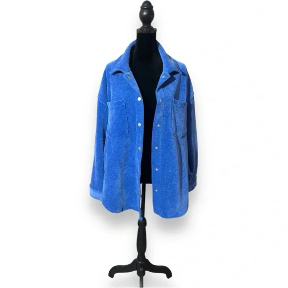 Forever 21 Oversize Royal Blue Snap Button and Cuffs Long Sleeve Corduroy Jacket - Picture 3 of 16